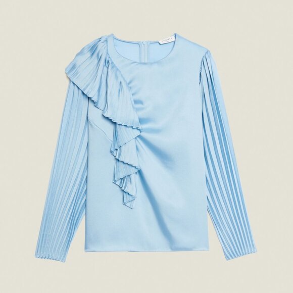 Sandro Blue Pleated Blouse Top - Picture 2 of 3